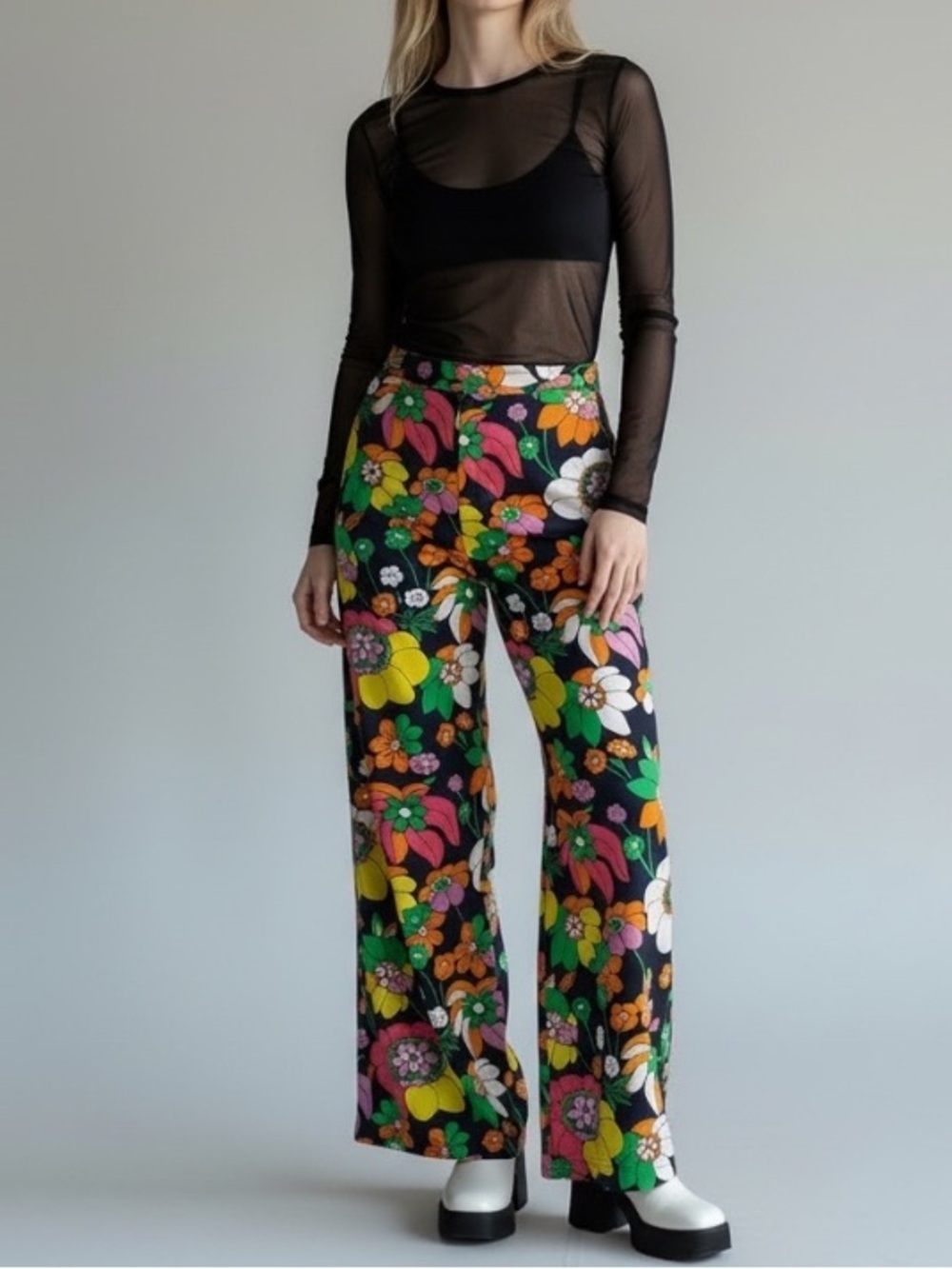 Dodo Bar Or Groovy Colorful Floral Cotton Pants 
Boho Hippie Disco resortwear - Picture 7 of 16
